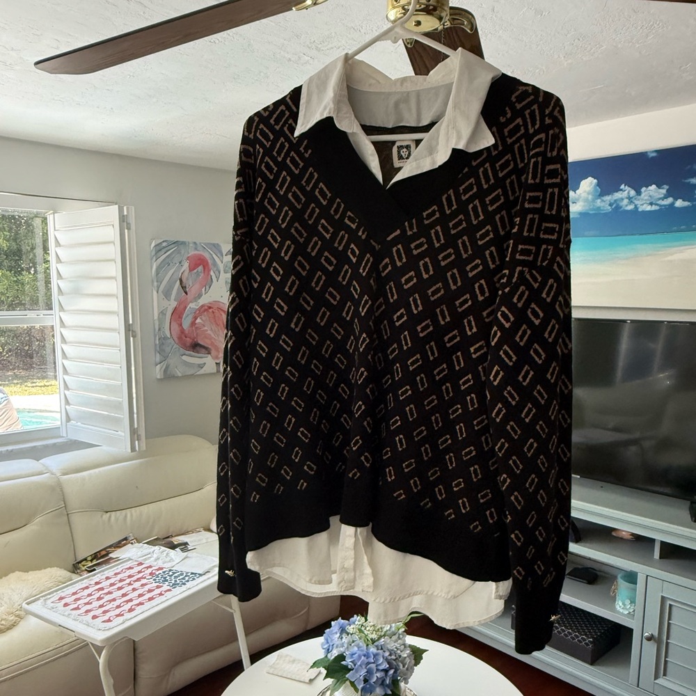Anne Klein twofer black and gold sweater and blouse XL